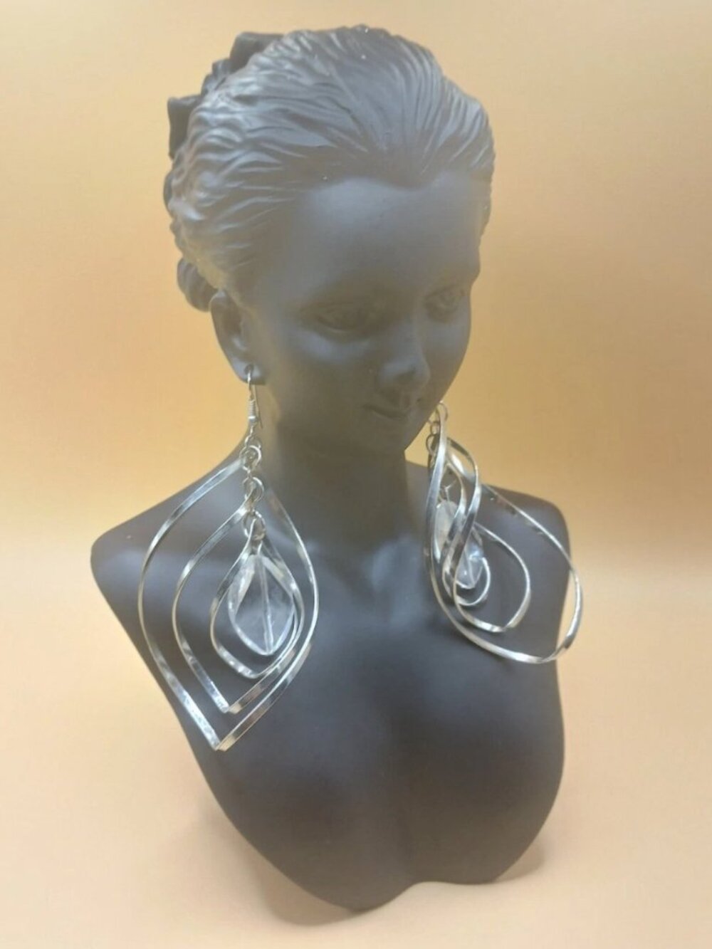 Silver Tone Swirl Long Dangle Earrings